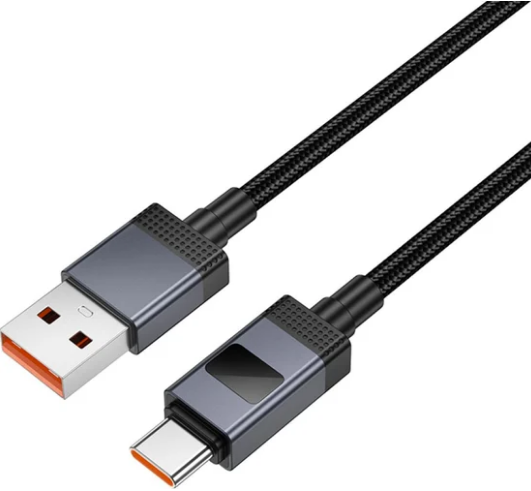 Кабель USB - Type-C Hoco X118 (5А, оплетка нейлон, с дисплеем) Черный