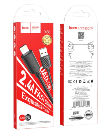 Кабель USB - Lightning Hoco X88 (2.4А) Черный