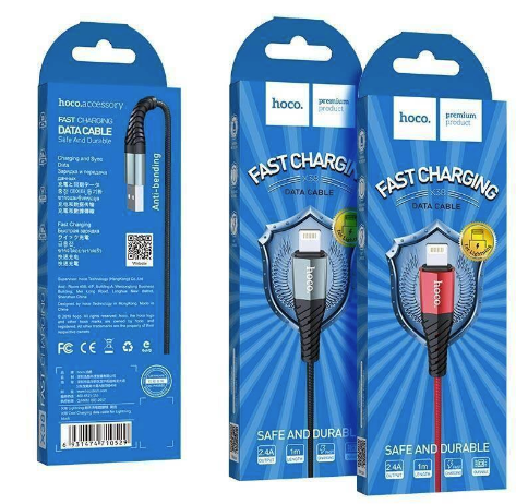 Кабель USB - Lightning Hoco X38 (2.4A, оплетка нейлон) Черный