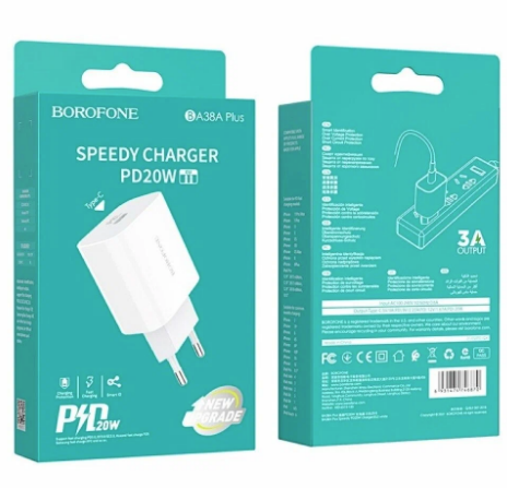 Сетевое зарядное устройство Type-C Borofone BA38A Plus (20W, PD) Белый