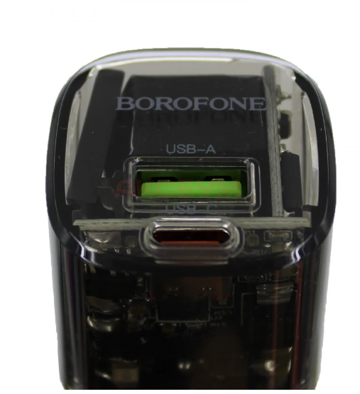 Сетевое зарядное устройство USB/Type-C Borofone BN17 (20W, QC3.0, PD, 2 порта, прозрачный корпус) Че