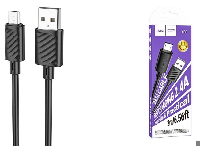 Кабель USB - MicroUSB Hoco X88 (2.4A, 2 м) Черный