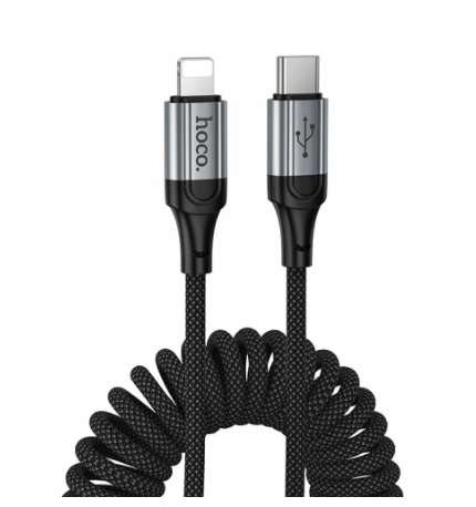 Кабель Type-C - Lightning Hoco X121 (3A, 27W, PD, 1.5 м, пружина) Черный