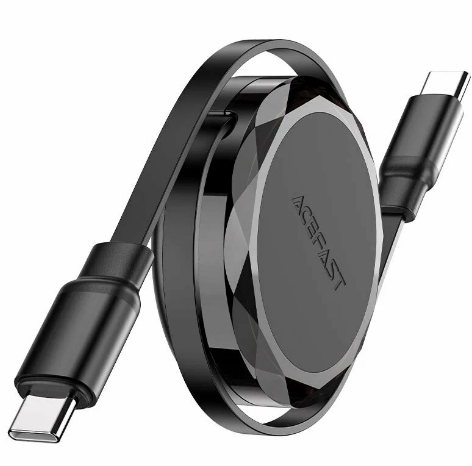 Кабель Type-C - Type-C Acefast С13-03 (3A, 60W, PD, 0.8 м, двойное втягивание) Черный