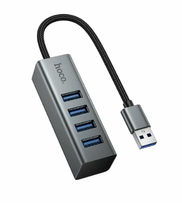 Адаптер USB + 4xUSB 3.0 Hoco HB1B Серый